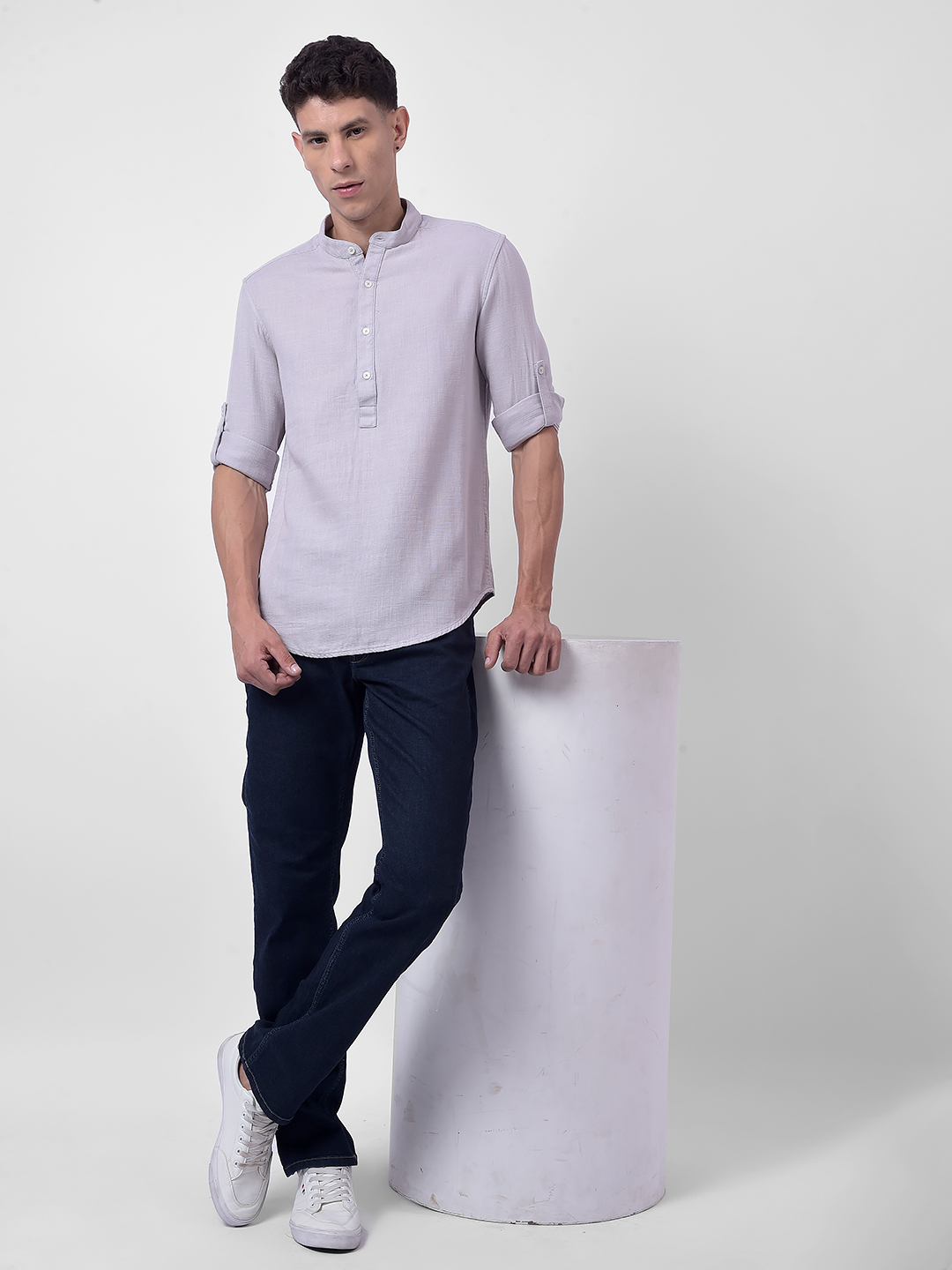 Numero Uno Men Beige Mandarin Collar Regular Fit Shirt